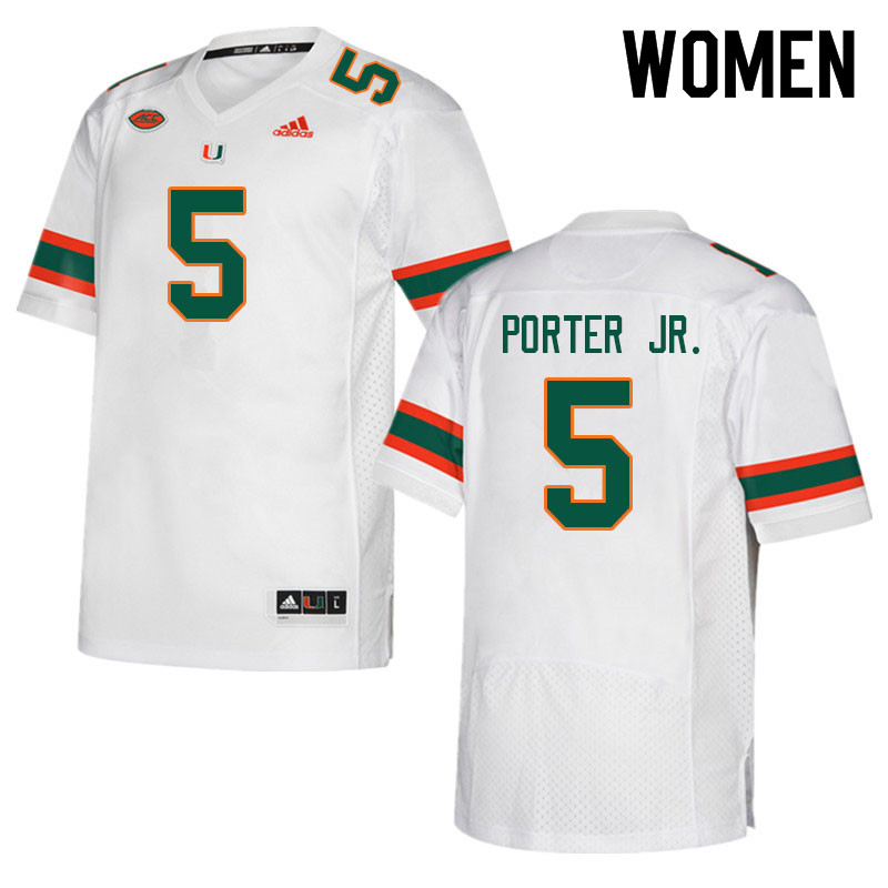 Women #5 Daryl Porter Jr. Miami Hurricanes College Football Jerseys Sale-White - Click Image to Close